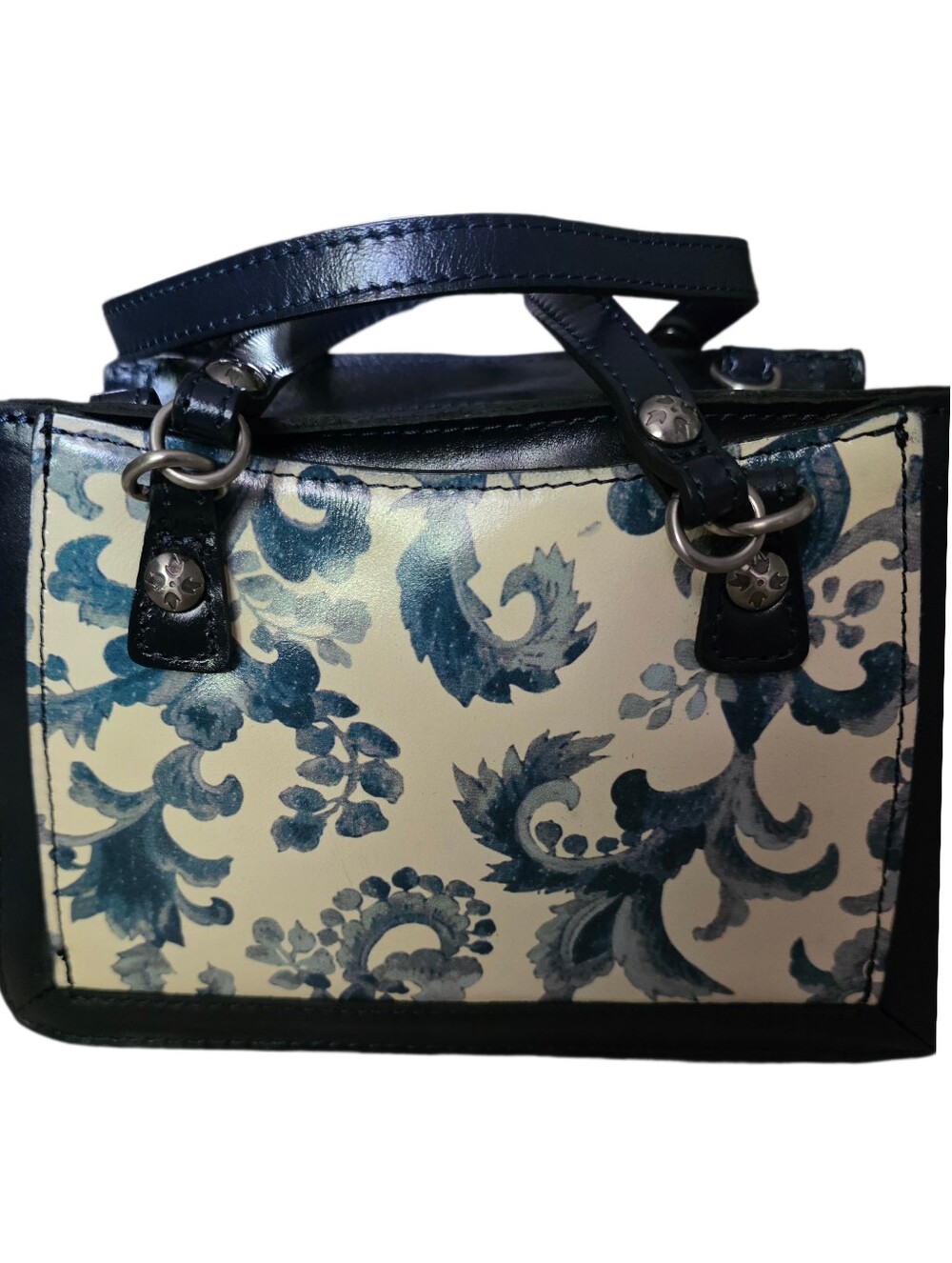 Patricia Nash Vallata Blue/Cream Floral Panels Print Small Bag. EUC